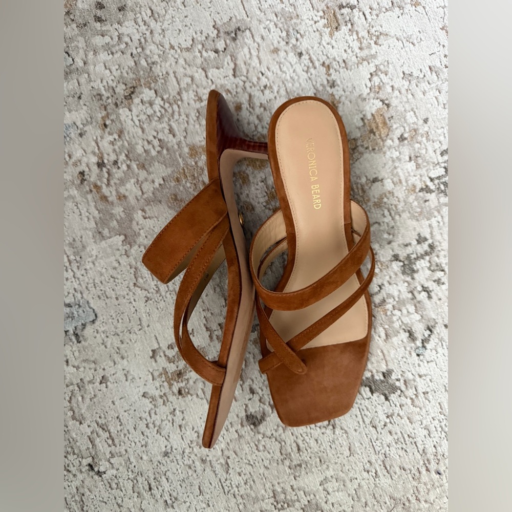 Veronica Beard Brown Suede Kitten Heal Strappy Sandals - Picture 2 of 10